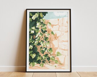 Botanical Wall Art Print Peach Wall Decor Green Leaf Poster Modern Botanical Illustration Minimalist Plant Print Home Decor Peach and Green