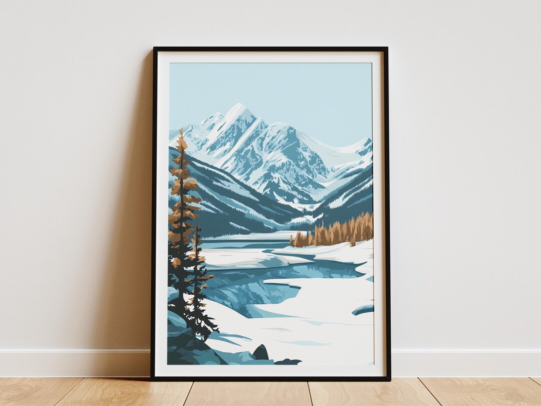 Jasper National Park Winter Mountain Landscape Poster Print Alpine