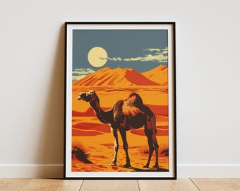 Kamel Wüste Poster Mid Century Modern Wüste Kunst Tier Druck Wand Kunst Wüste Dekor Vintage Reise Poster