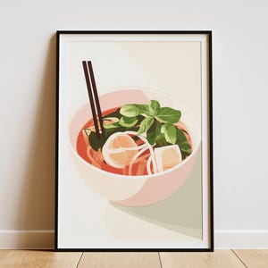 Affiche de soupe pho vietnamienne, cuisine minimaliste, impression d'art, décoration murale de cuisine, illustration plat moderne, menu du restaurant