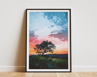 Texas Hill Country Sunset Art Print Landscape Painting Poster Texas Wall Art Countryside Home Decor Nature Artwork Texas Sunset Poster