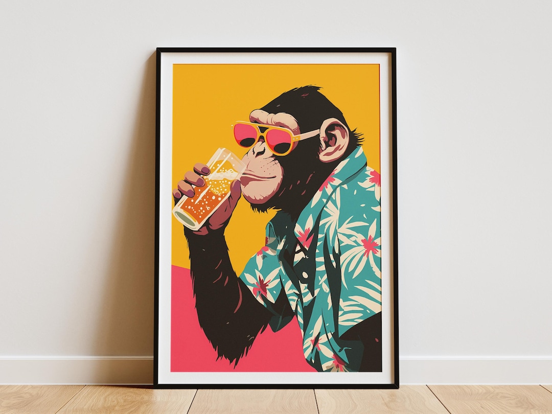 Cool Monkey Poster Summer Vibes Print Tropical Animal Wall Art