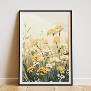 Yellow and White Flower Meadow Botanical Art Print Modern Minimalist Floral Poster Summer Meadow Landscape Nature Wall Decor Farmhouse