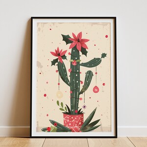 Weihnachtskaktus Druck Boho Weihnachtsdekor Druck Wandkunst Urlaub Dekor Botanische Illustration Urlaub Dekor Pflanze Kunst