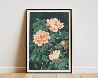 Pink Peonies Floral Botanical Art Print Peony Flower Poster Modern Peony Wall Art Home Decor Pink Flower Print Garden Flowers Botanical