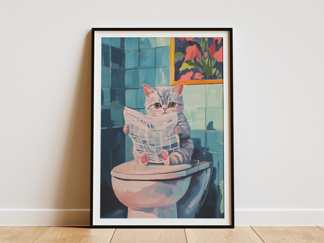Exotic Shorthair Kitten Sitting on Toilet Reading Newspaper Funny Cat ...