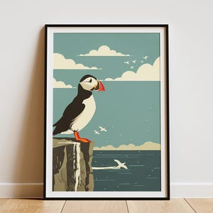 Vintage Küsten Puffin Poster Ozean Vogel Kunstdruck Mid Century Modern Wand Dekor Seevogel Home Decor