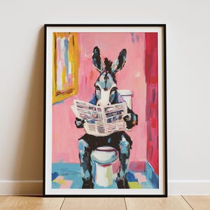 Stampa artistica con asino umoristico, poster di animali divertenti, decorazione per il bagno, dipinto moderno di animali, stravagante arte murale, umorismo sul water, asino che legge
