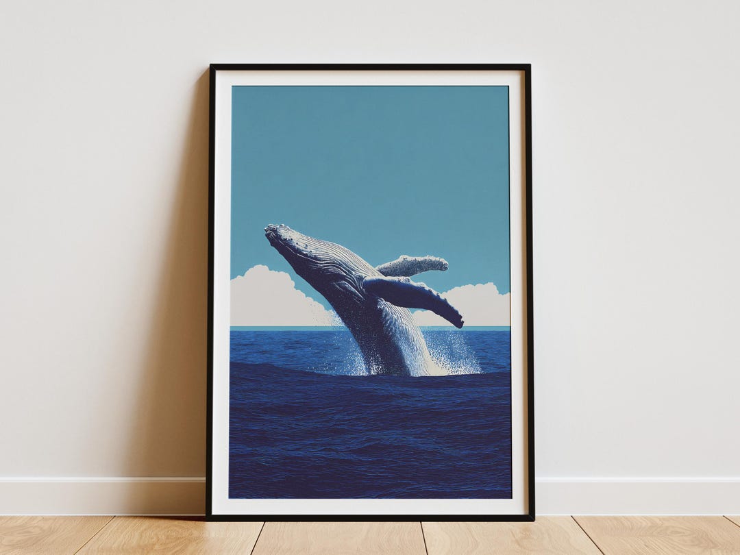 Humpback Whale Breaching Art Print Hawaiian Theme Coastal Wall Art ...