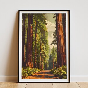 Redwood National Park Poster Vintage Reiseposter Redwood Forest Kunstdruck Kalifornien Natur Kunst Baum Poster