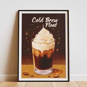 Pôster de bebida de café com café gelado, bebida de café com chantilly, menu de café, arte de parede, decoração de cafeteria, download instantâneo, impressão de café