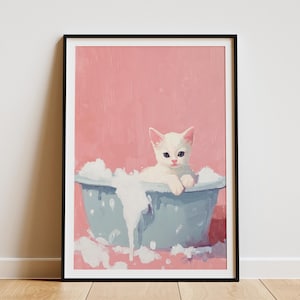 Póster de gatito tonkinés en la bañera, idea de regalo para amantes de los gatos, impresión artística de mascotas, decoración de pared de animales lindos, arte infantil, ilustración de gatito, póster de papel
