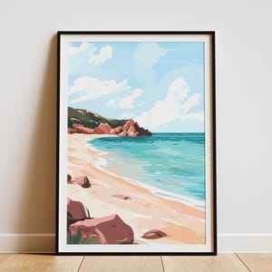 Beach Cove Poster Küsten Kunstdruck Ozean Szene Wand Dekor Sommer Urlaub ruhiges Wasser türkis Meer Sandstrand Urlaub Dekor modern