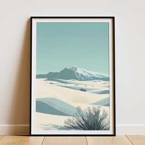 Plakat krajobrazowy pustyni White Sands w Nowym Meksyku Minimalistyczny wydruk artystyczny Niebieski Park Narodowy White Sands Sztuka