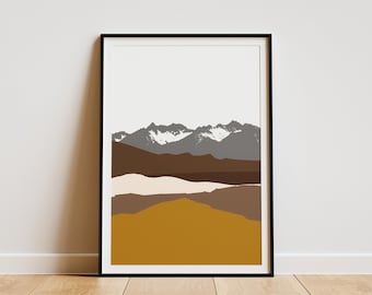 Bergketenafdruk abstract landschap muurkunst modern huisdecor neutraal kleurenpalet poster Scandinavische stijl kunstwerk