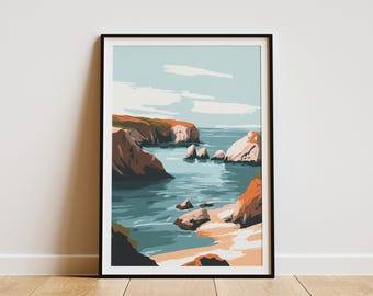Póster del Parque Nacional de las Islas del Canal, arte de viaje de California, impresión artística de paisaje costero, arte de pared, estilo minimalista, decoración del hogar de vacaciones, playa