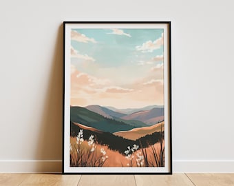 Mountain Vista Poster Landscape Art Print Nature Wall Decor Modern Home Decor Wall Art Pastel Mountain Range Abstract Landscape Painting