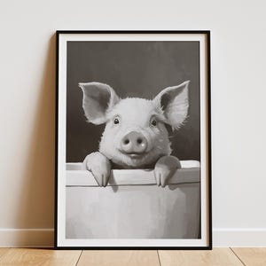 Póster de cerdo en la bañera, arte de animales de granja, decoración de guardería, impresión artística de baño, lindo estampado de animal, arte de pared de cerdito, habitación infantil, arte minimalista divertido de cerdo