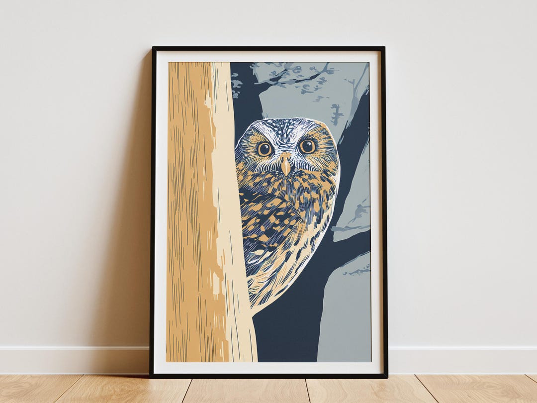 Graphic Forest Owl Art Print Modern Tree Wall Decor Minimalist Woodland ...