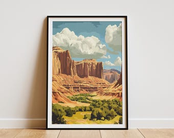 Capitol Reef National Park Poster Utah Travel Art Print Vintage Style Landscape Wall Art Desert Home Decor Gift Idea Southwest Art Print