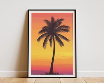 Palm Tree Sunset Poster Tropical Beach Art Print Orange Pink Sunset Wall Decor Modern Home Decor Vacation Vibe Print Summer Beach
