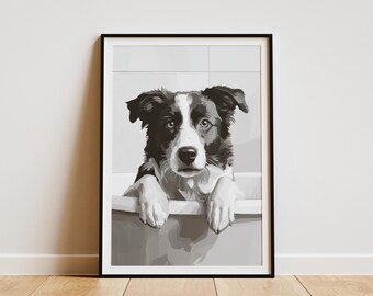Australian Shepherd Dog in Bathtub Poster Print Puppy Bubble Bath Wall Art Pet Home Decor Dog Lover Gift Bathroom Decor Australian Shepherd
