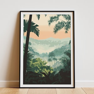 Sri Lanka Sinharaja Forest Reserve Poster Tropischer Regenwald Üppiges Grün Wand Kunst Botanische Illustration Palmen Dschungel
