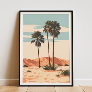 Namibia Wüste Palmen Poster Druck Wüstenlandschaft Wandkunst Minimalistische botanische Illustration modernes Wohndekor Sanddüne Kunst afrikanisch