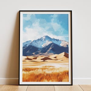 Great Sand Dunes National Park Poster Colorado Travel Art Print Mountain Landscape Wall Art Desert Home Decor Vintage Style Sand Dunes Gift