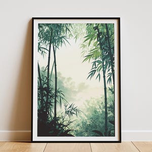 Bambuswald Poster Grün Natur Wandkunst Asiatisch Zen Dekor Japanisch Kunstdruck Botanische Illustration Ruhe Minimalist Wohnkultur Tranquil