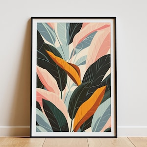 Tropisches Blatt Poster Moderne minimalistische Kunst Druck Boho Wand Dekor grün orange rosa Wohnkultur