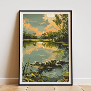 Everglades National Park Poster Vintage Travel Poster Alligator Swamp Nature Art Print Florida Wildlife Landscape Poster