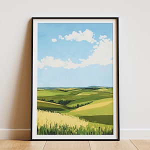 Nebraska Sandhills Landschaft Kunstdruck Minimalistisches Landschaftsposter Grünes Feld Malerei Midwest Art Neutrale Töne Wand