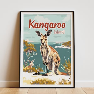 Kangaroo Island Australia Poster Vintage Travel Poster Animal Art Print Wildlife Art Wall Decor