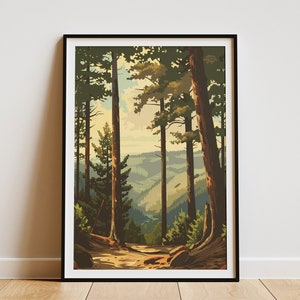 Wald Poster Hohe Bäume Natur Kunst Druck Vintage Reise Poster Abstrakte Wald Landschaft Wand Dekor