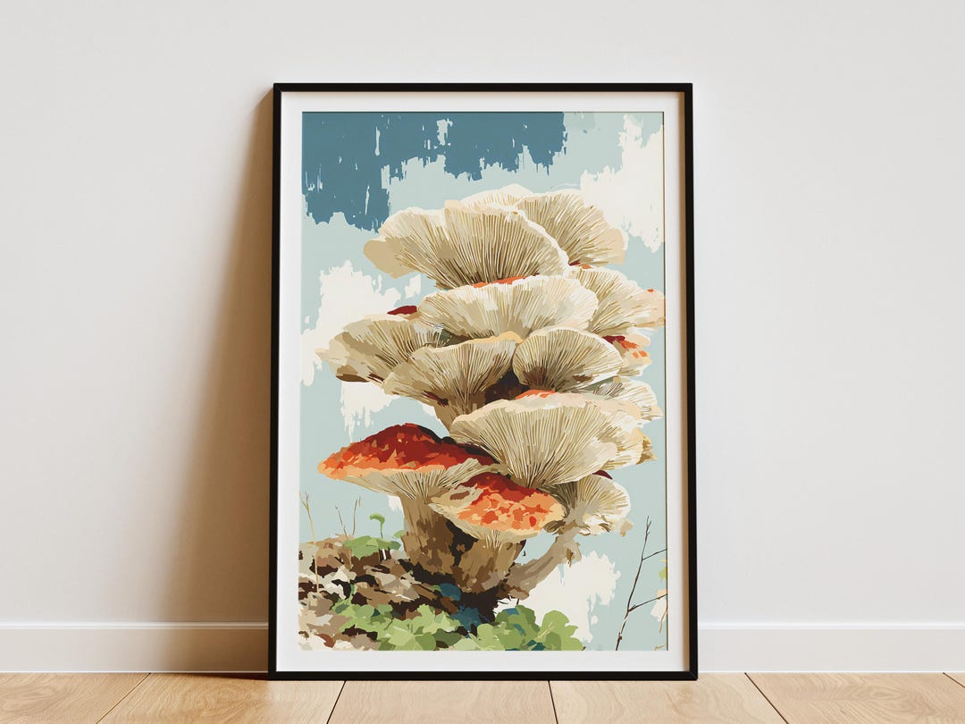 Modern Mushroom Cluster Art Print Abstract Fungi Wall Decor Botanical ...