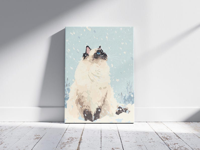 Ragdoll Cat Snow Day Art Print Winter Pet Illustration Cozy Home Decor ...