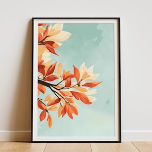 Herbstlaub Poster Herbstlaub Druck Orange Blätter Kunst Abstrakt Natur Wand Dekor Moderne minimalistische botanische Illustration Herbst Dekor