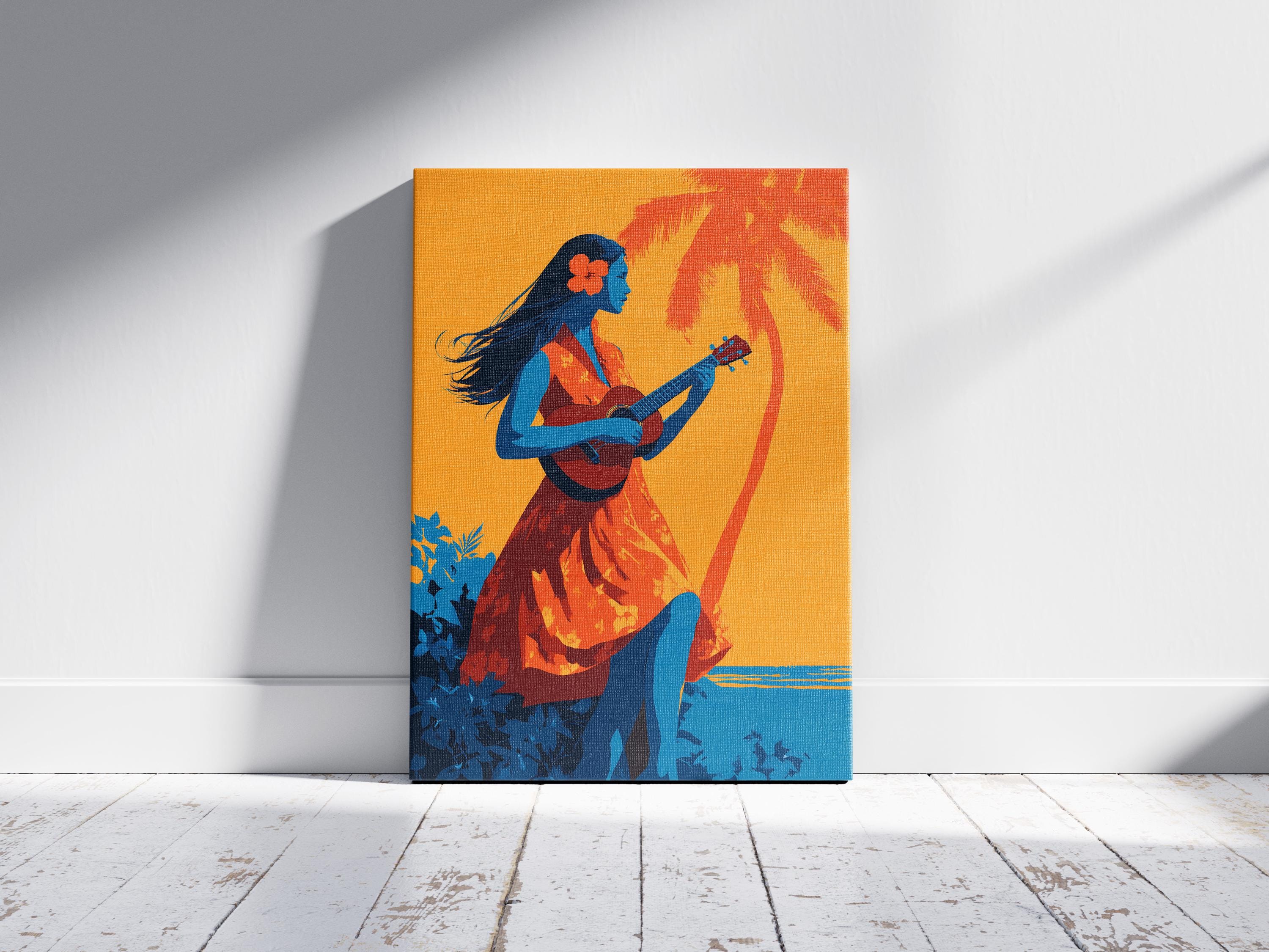 Hula Girl Ukulele Poster Hawaiian Art Print Vintage Style Travel