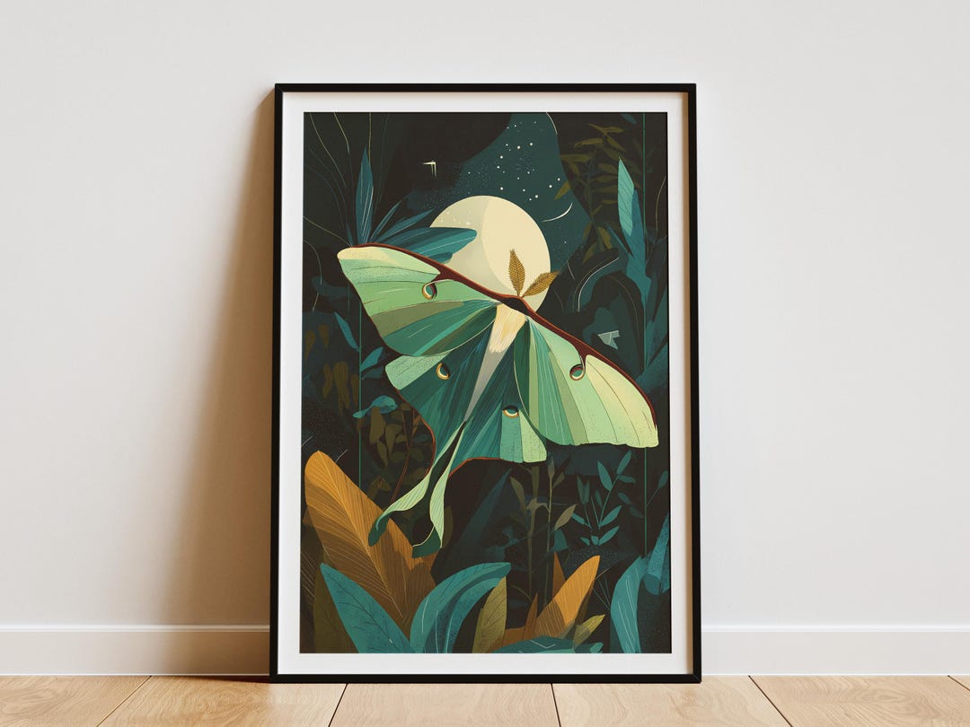 Luna Moth Moonlight Poster Botanical Wall Art Print Vintage Style ...