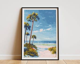 Siesta Key Beach Florida USA vibrant travel poster tropical coastal ocean seascape wall art print perfect Florida vacation gift modern
