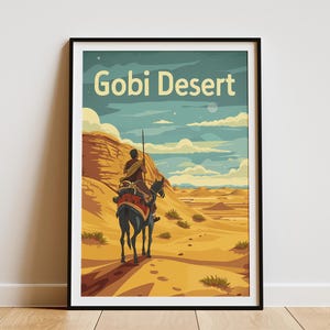 Gobi Desert Mongolia Travel Poster Vintage Landscape Art Print Desert Art