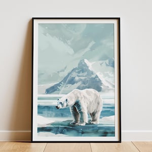 Arctic Polar Bear Poster Minimalist Art Print Wildlife Animal Poster Nature Art Print Wall Decor