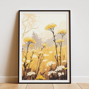 Yellow Wildflowers Meadow Poster Botanical Meadow Print Summer Meadow Art Golden Yarrow Flowers Nature Wall Decor Floral Meadow Modern