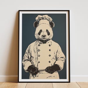 Impresión artística de chef panda, decoración de cocina de chef animal, póster divertido de panda, arte de pared único, regalo para amantes de los pandas, impresión de chef panda
