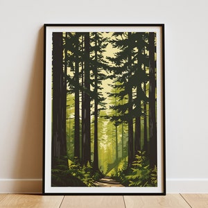 Oregon Forest Poster Druck Vintage Reiseplakat Abstrakt MidCentury Modern Natur Kunst Baum Poster Oregon National Park