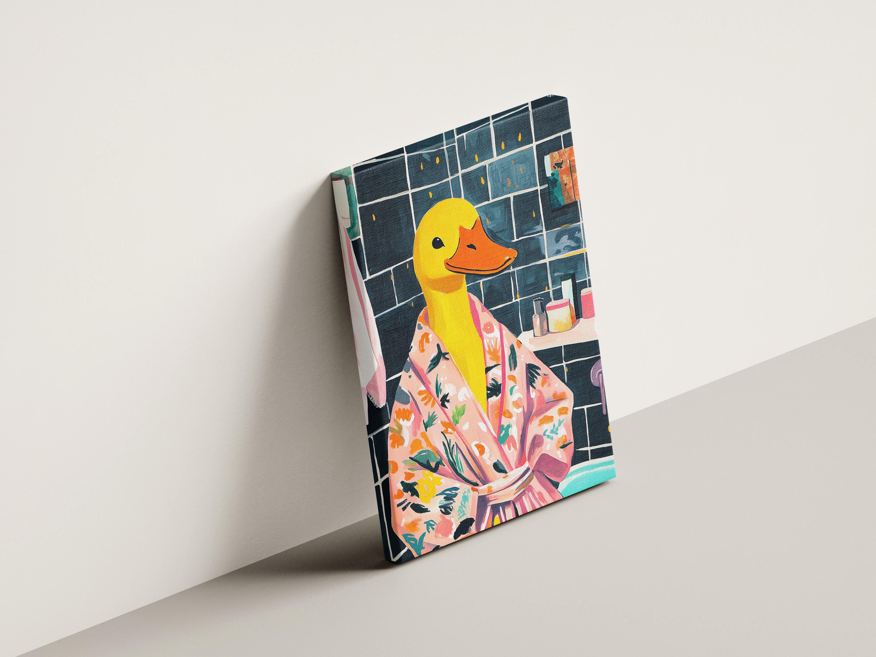 Duck in a Bathrobe Bathroom Painting Poster Print Modern Funny Animal ...