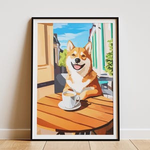 Shiba Inu Cafe Poster Matisse Inspired Print Dog Lover Art Coffee Shop Wall Art Cozy Home Decor Pet Portrait Unique Gift for Dog Owners