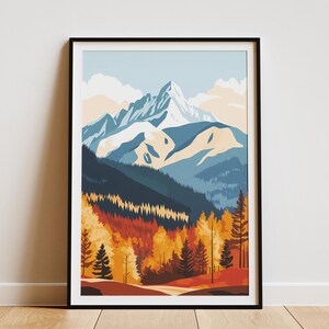 Herbst Berglandschaft Poster Herbst Natur Kunstdruck Waldszene Wanddekoration Moderne Berglandschaft Herbst Dekor Oktober Poster Wandern