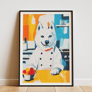 Husky Koch Kunstdruck Hund Koch Küche Kunst Wunderliche Foodie Dekor Tier Koch Illustration Moderne Küchenkunst Einzigartige Wandkunst